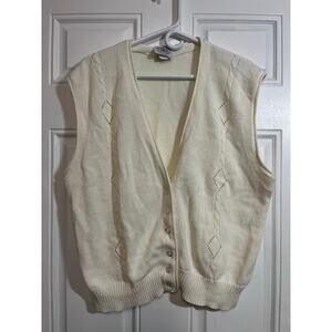 Vintage Cape Isle Knitters Cable Knit Sweater Vest Cream Cotton Preppy XL